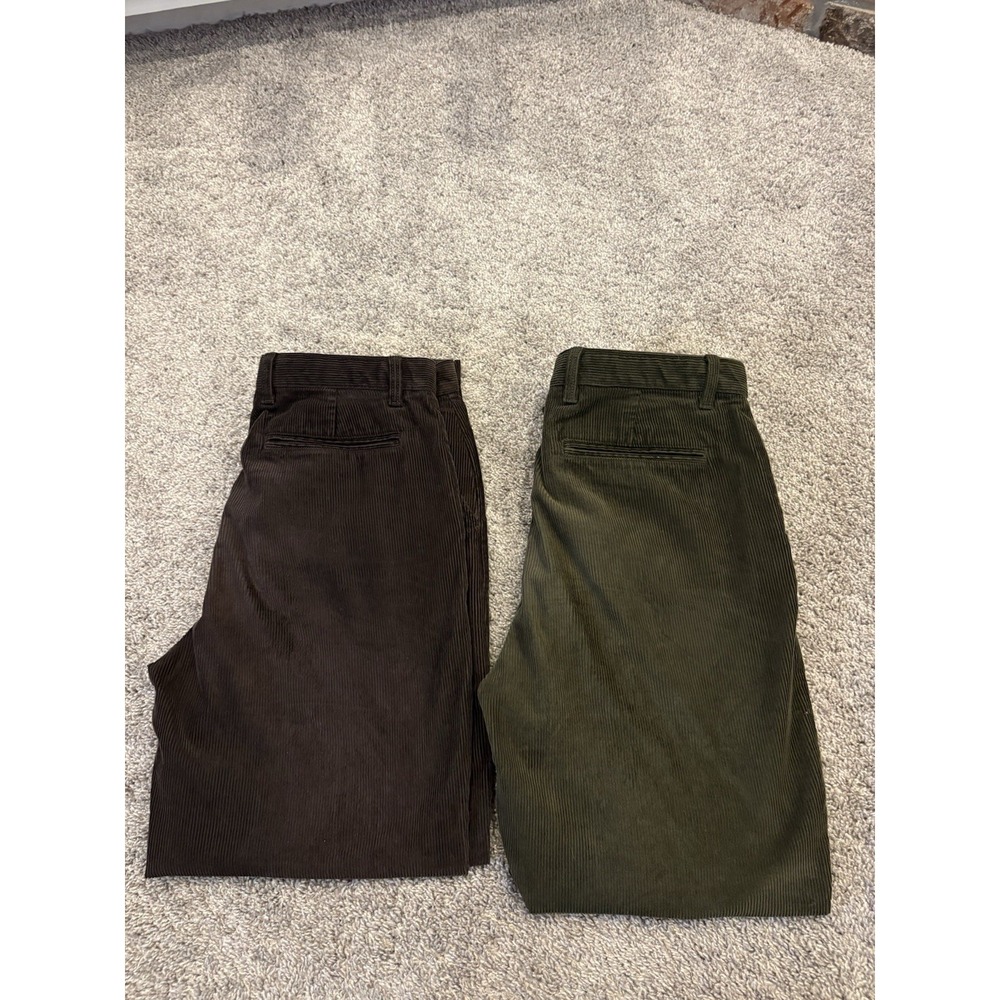 Lot Of 2 Vintage Gap Easy Fit Pants 32x30 Wide Leg Cuffed Corduroy Green & Brown